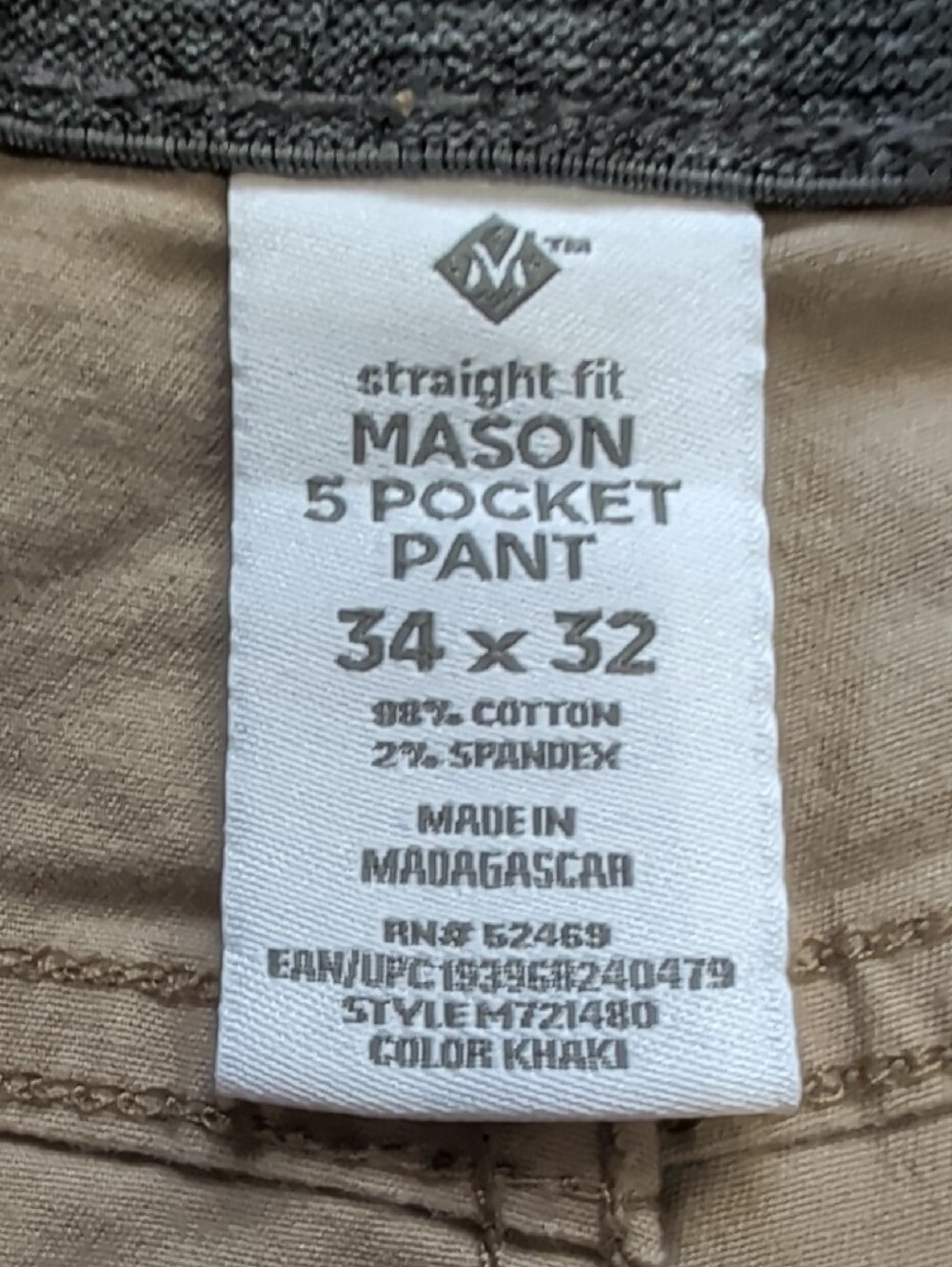 Mason Athletic Stretch Khaki Straight Fit 5-Pocket Pants Men's 34x32 - Picture 5 of 8